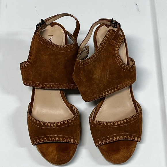 Via Spiga Brown Suede Izette Wedge Sandals - Picture 1 of 7